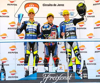 小椋 優勝、眞崎 3位、スペイン選手権(CEV)2017 ヘレス戦【モト3:予選&決勝リザルト】 2017-cev-moto3-jerez-race2-podio